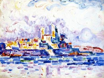 (image for) Handmade oil painting Copy paintings of famous artists Paul Signac's painting, Red Sunset, Antibes